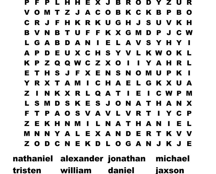 First Grade Boys Word Search WordMint
