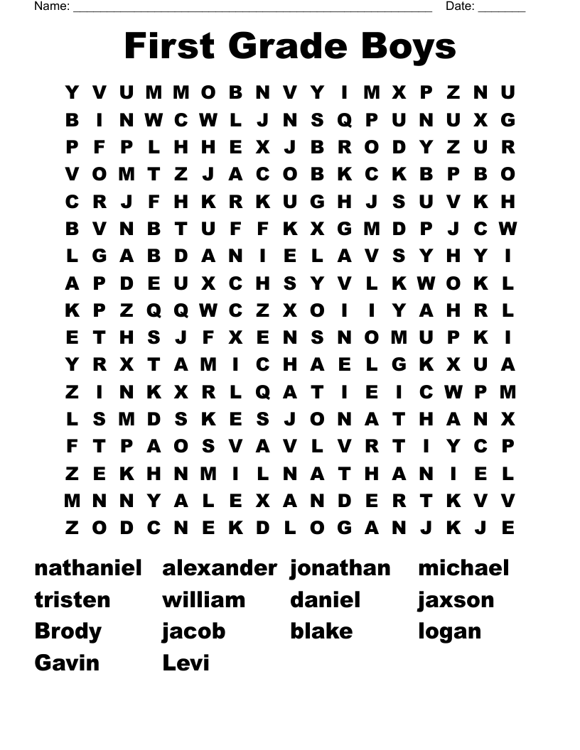 First Grade Boys Word Search WordMint