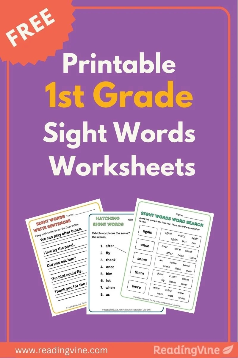 First Grade Sight Words Worksheets ReadingVine