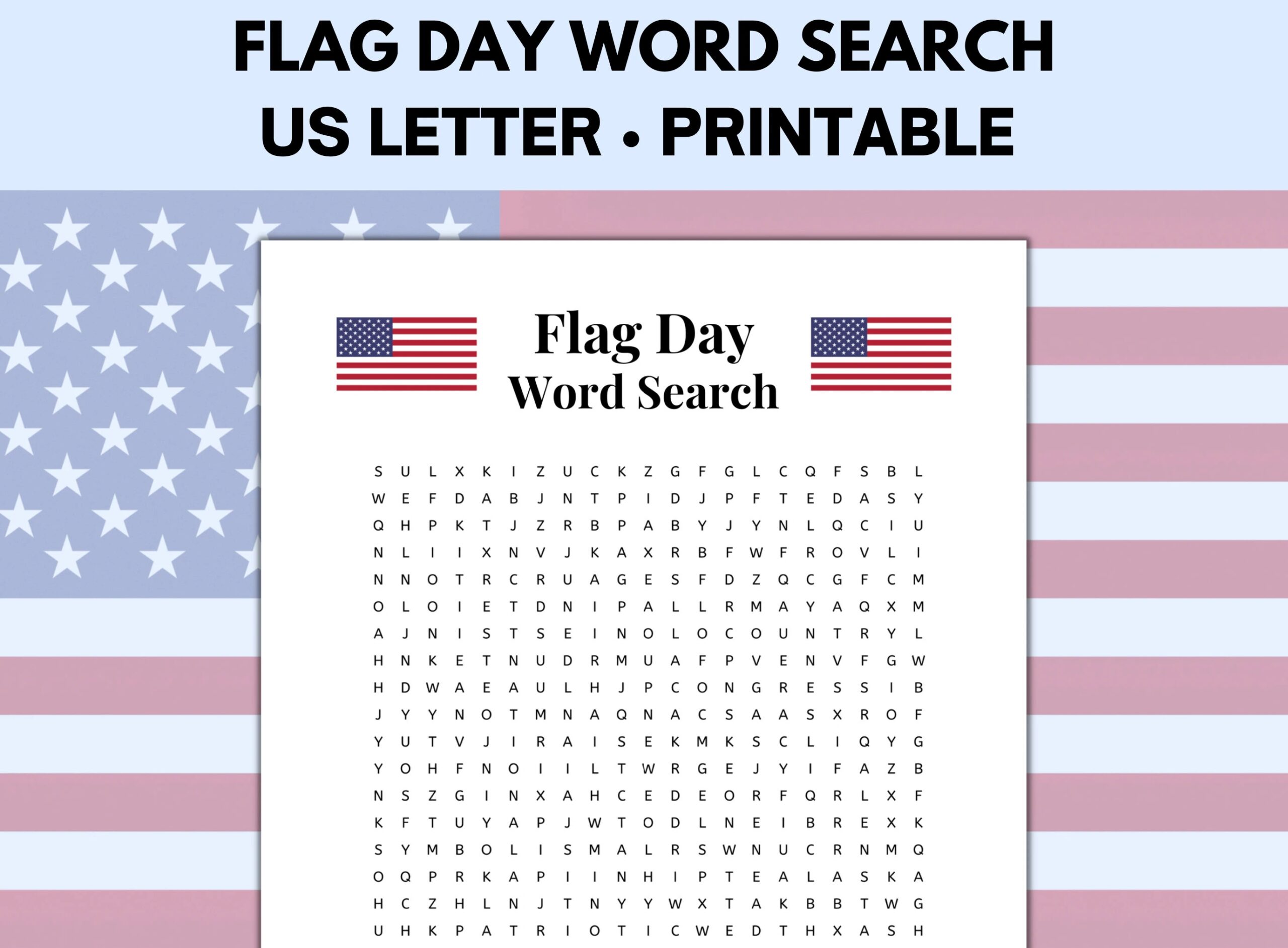 Flag Day Word Search Flag Day Printable Flag Day Activities Word Search Printable Patriotic Games Etsy