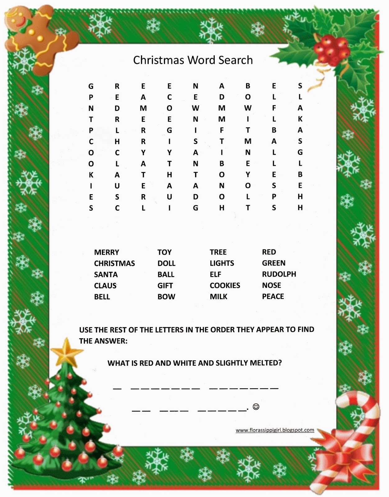 Christams Word Search Printable