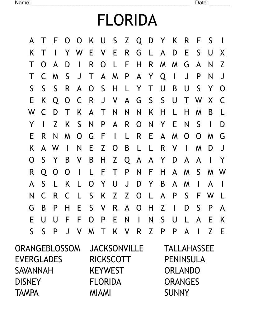 FLORIDA Word Search WordMint
