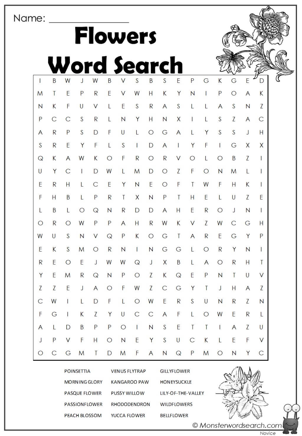 Flowers Word Search Monster Word Search