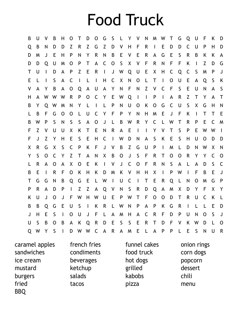 Food Truck Word Search WordMint
