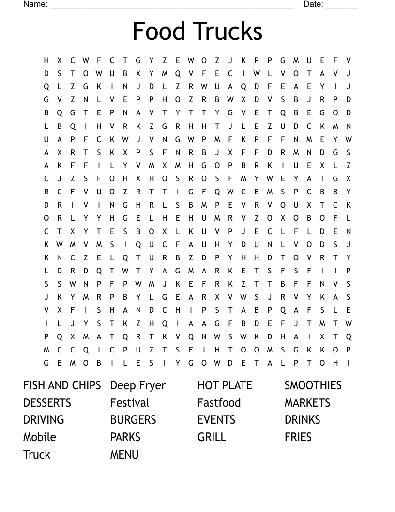 Food Trucks Word Search WordMint