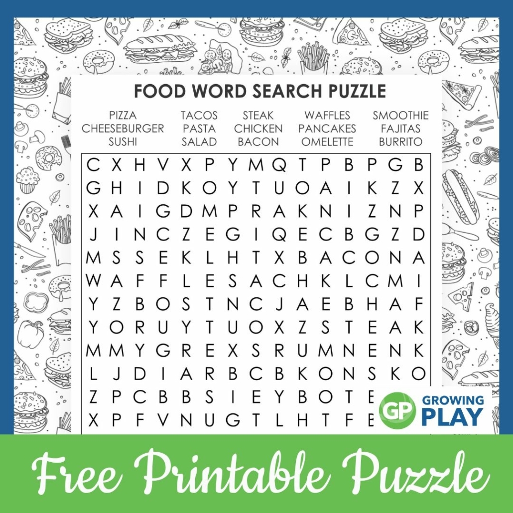 Food Word Search Printable FREE Growing Play