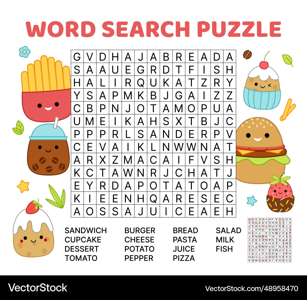 Food Word Search Puzzle Kids Game Royalty Free Vector