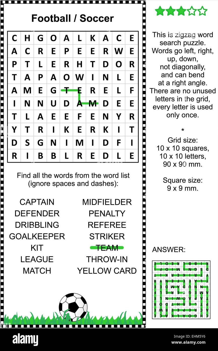 Football soccer Themed Word Search Puzzle suitable Both For Kids And Adults Answer Included Stock Photo Alamy
