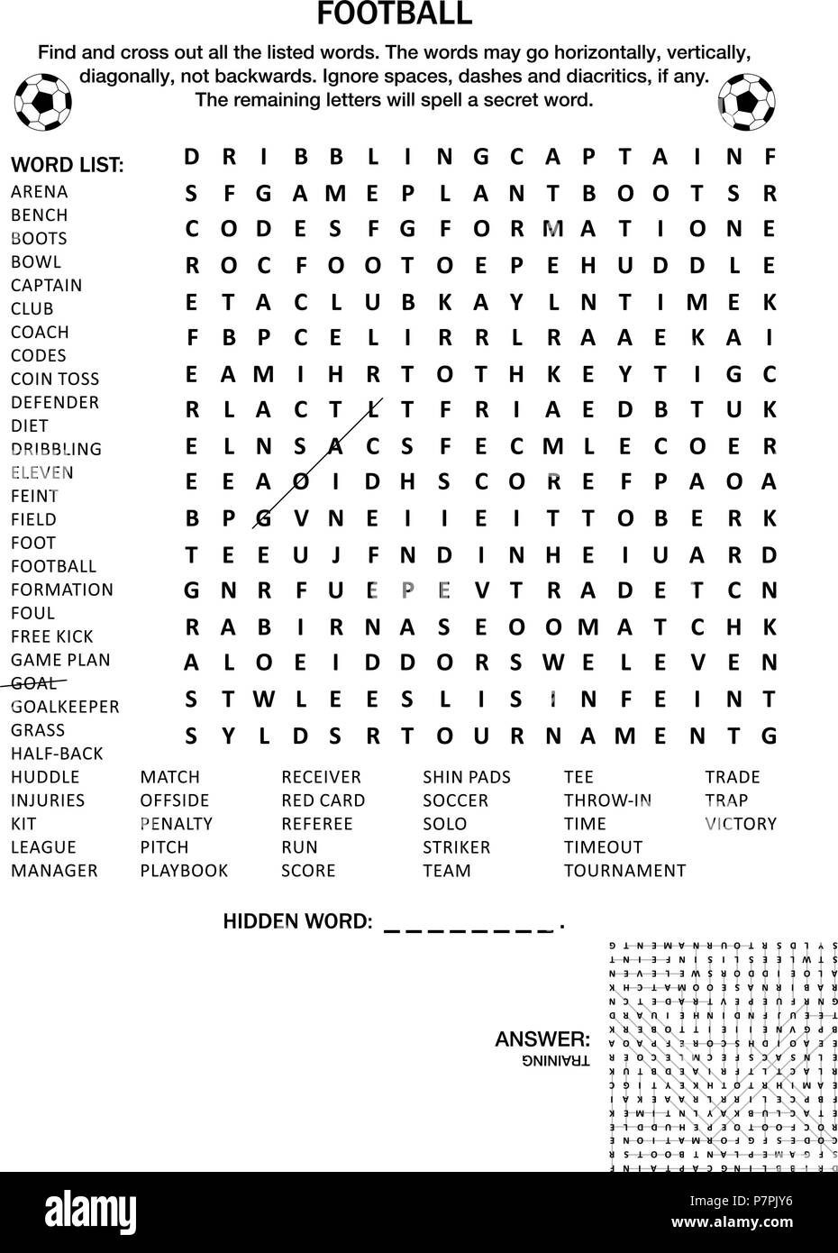 Football soccer Themed Word Search Puzzle Suitable Both For Kids And Adults Answer Included Stock Vector Image Art Alamy