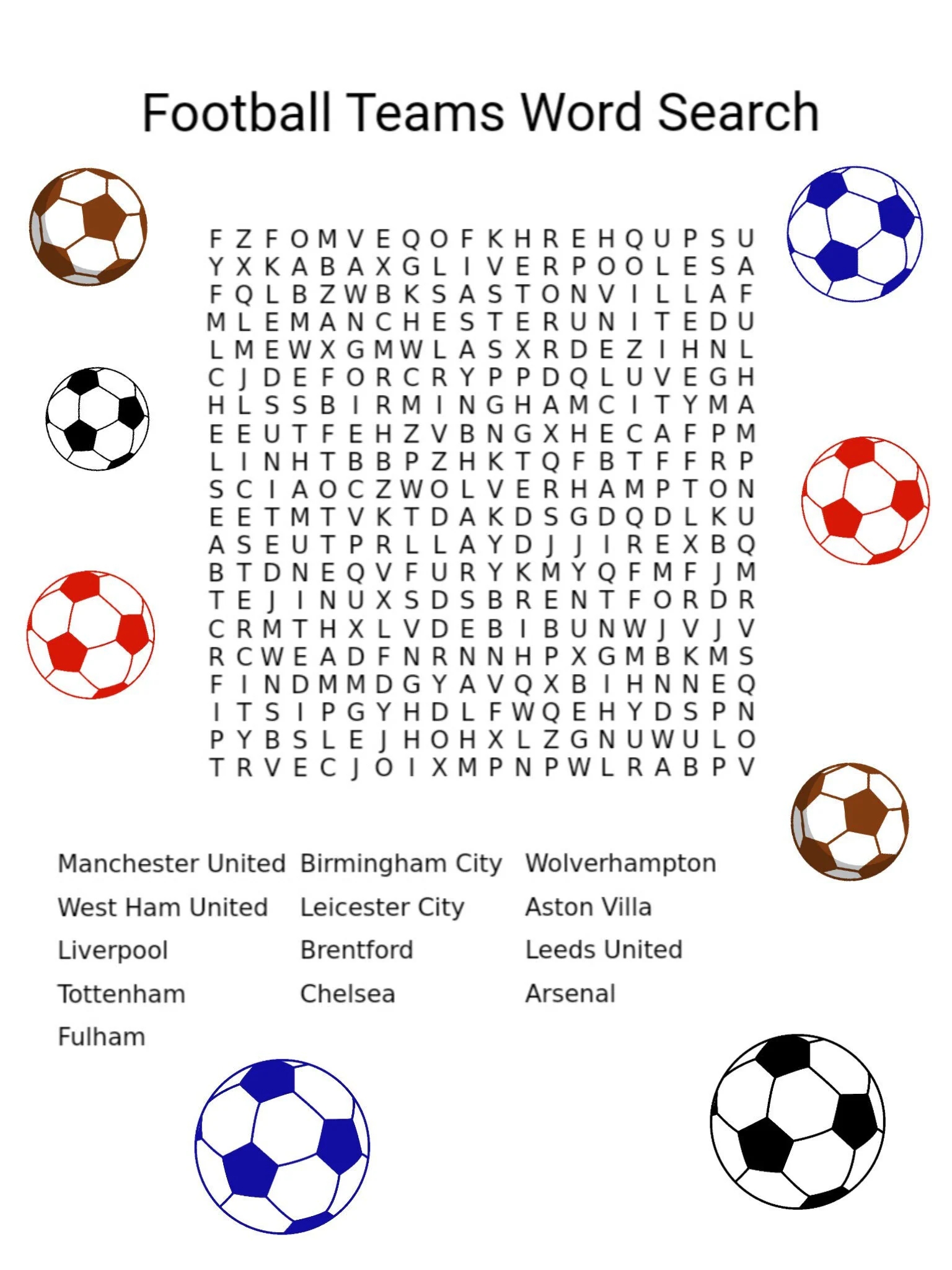 Football Teams Wordsearch Instant Printable Digital Download Etsy