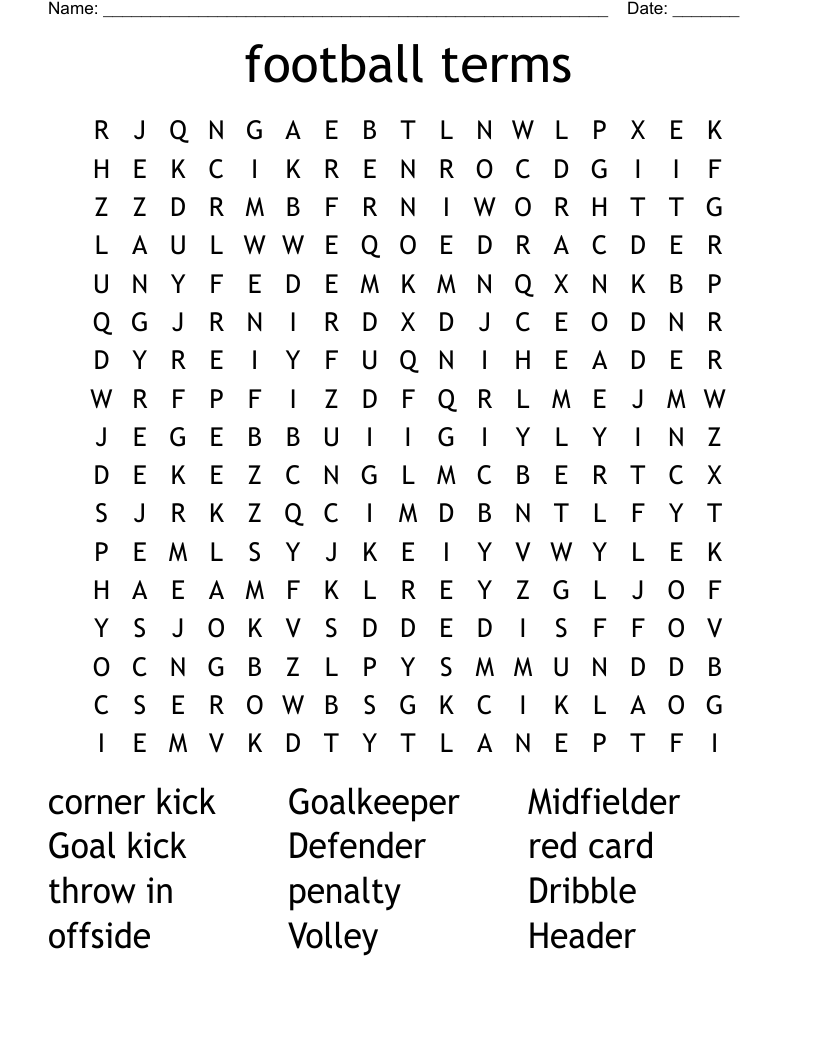 Football Terms Word Search WordMint