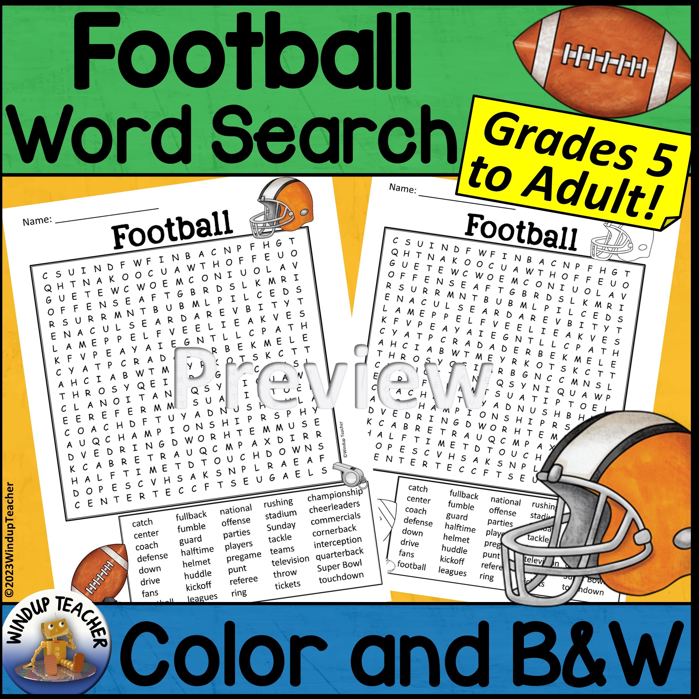 football word search activity hard for grades 5 to adult made by teachers
