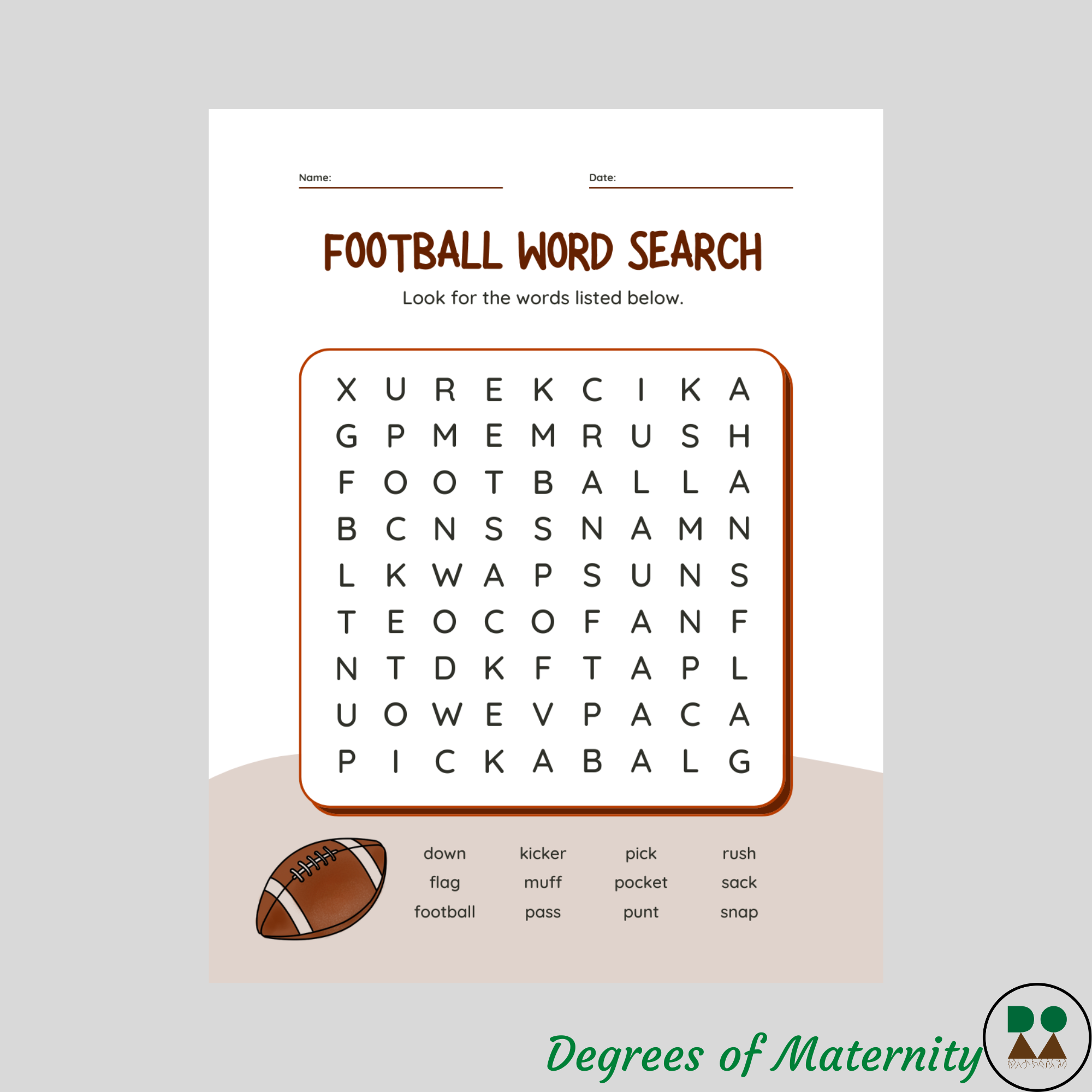 Free Printable Word Searches Football