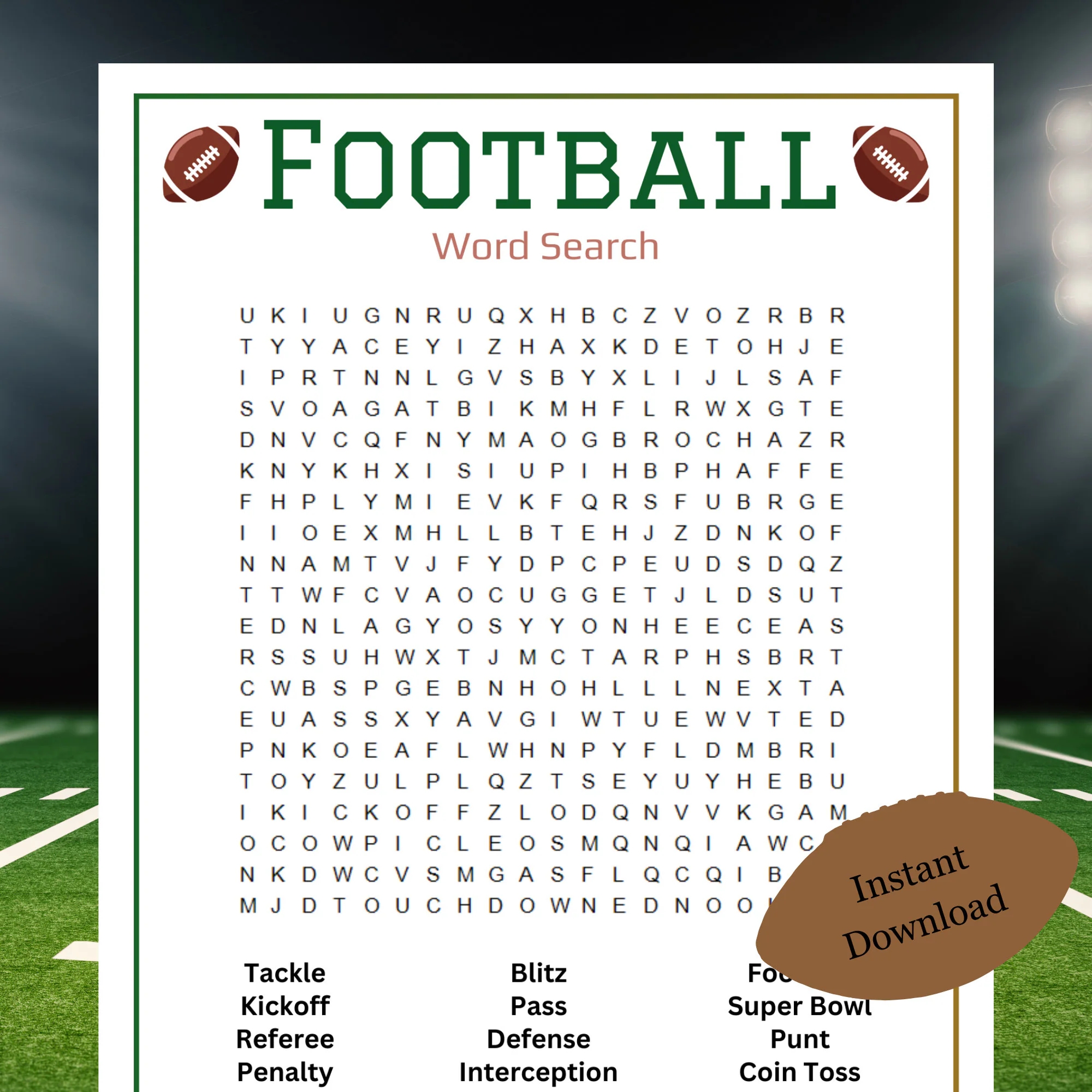 Football Word Search Game Football Party Game Super Bowl Party Game Printable Football Games Football Sunday Game Football Activity Etsy