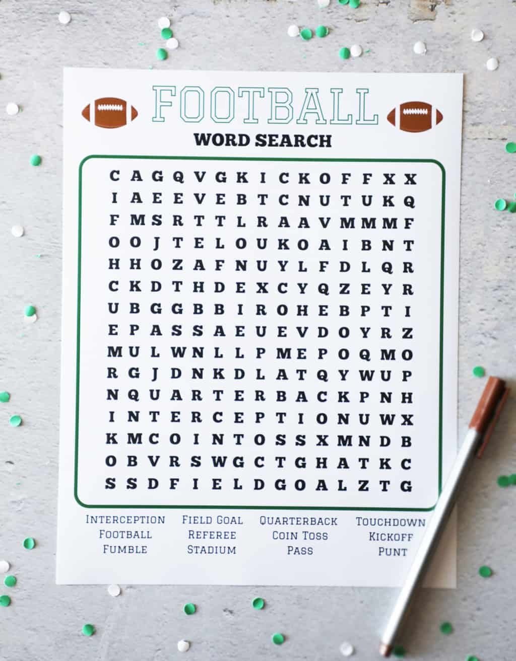 Football Word Search Pretty Providence