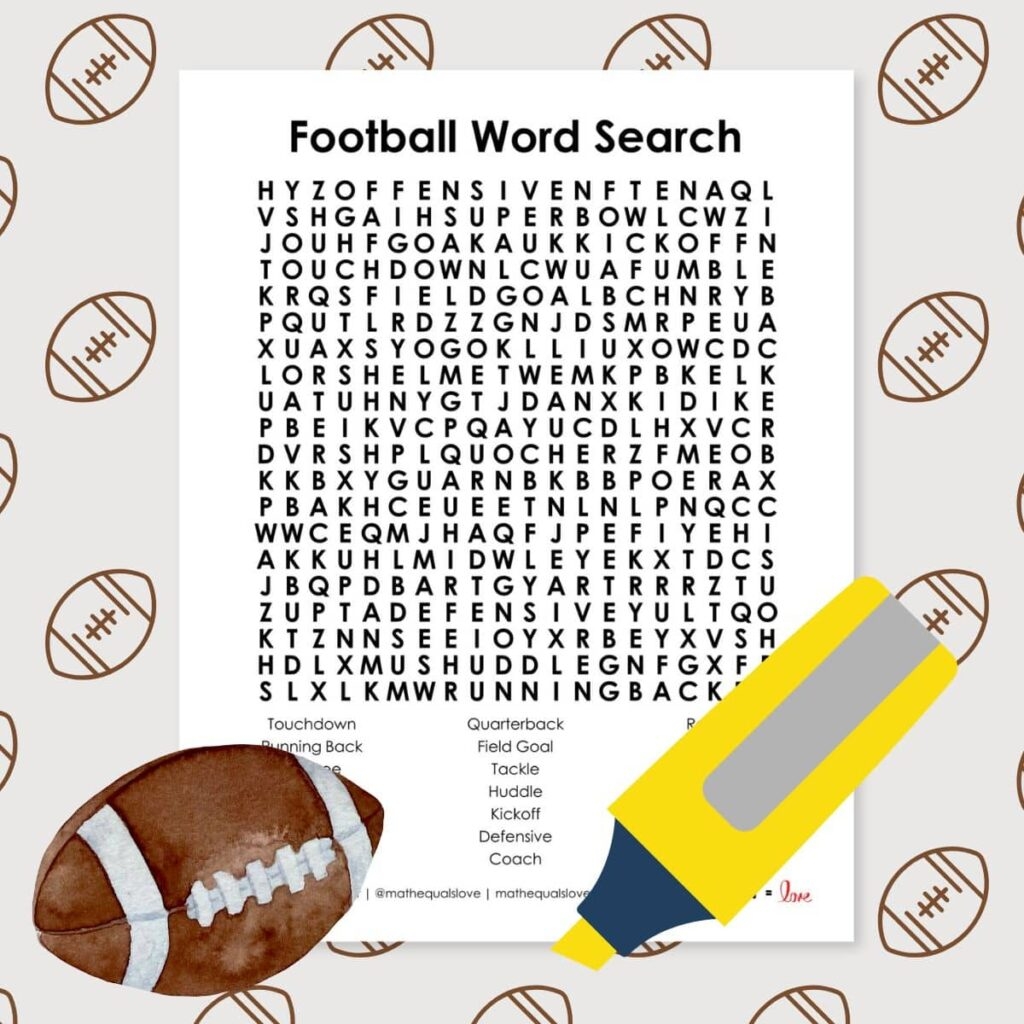 Football Word Search Puzzle Math Love