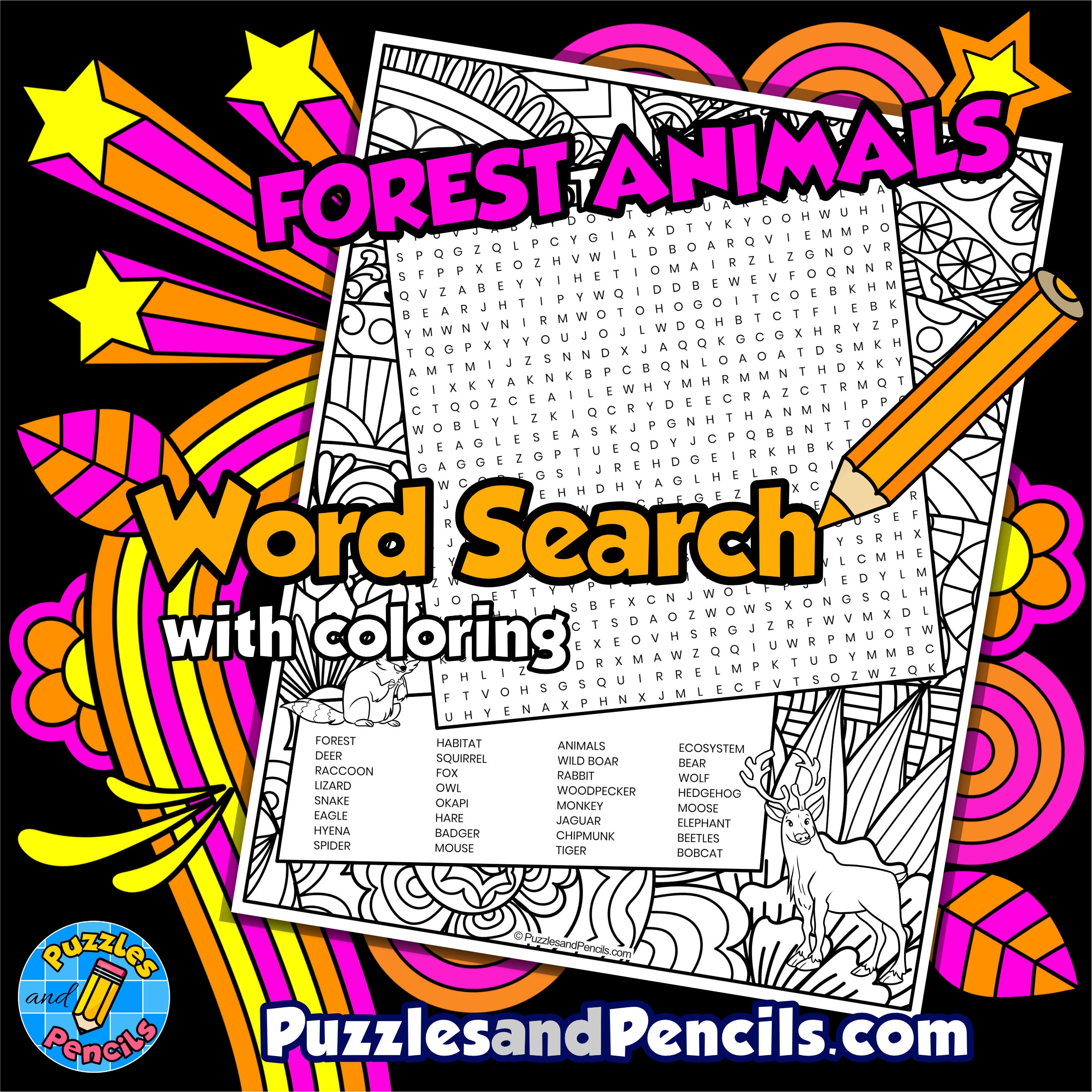 Forest Animals Word Search Puzzle With Coloring Forest Habitat Wordsearch Made By Teachers