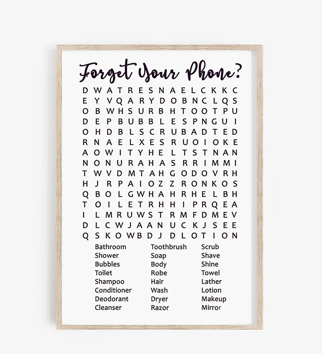 Forget Your Phone Bathroom Sign Printable Word Search Forgot Your Phone Crossword Bathroom Sign Wall Art Decor Games Digital Files Etsy