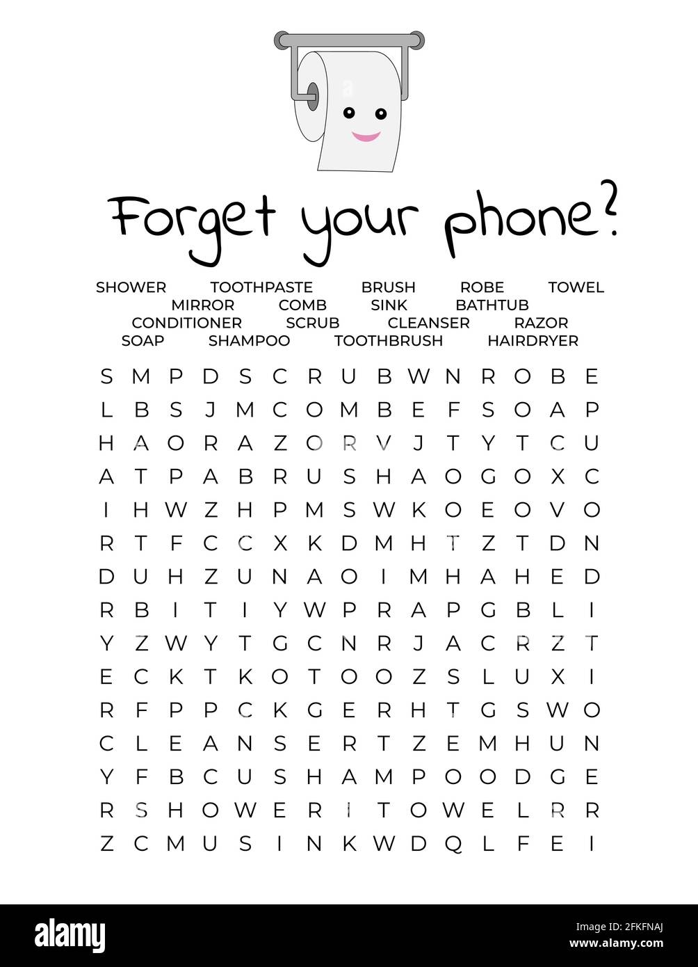 Forget Your Phone Funny Restroom Poster Bathroom Word Search Puzzle Toilet Humor Home Wall Decor Print Vector Illustration Stock Vector Image Art Alamy