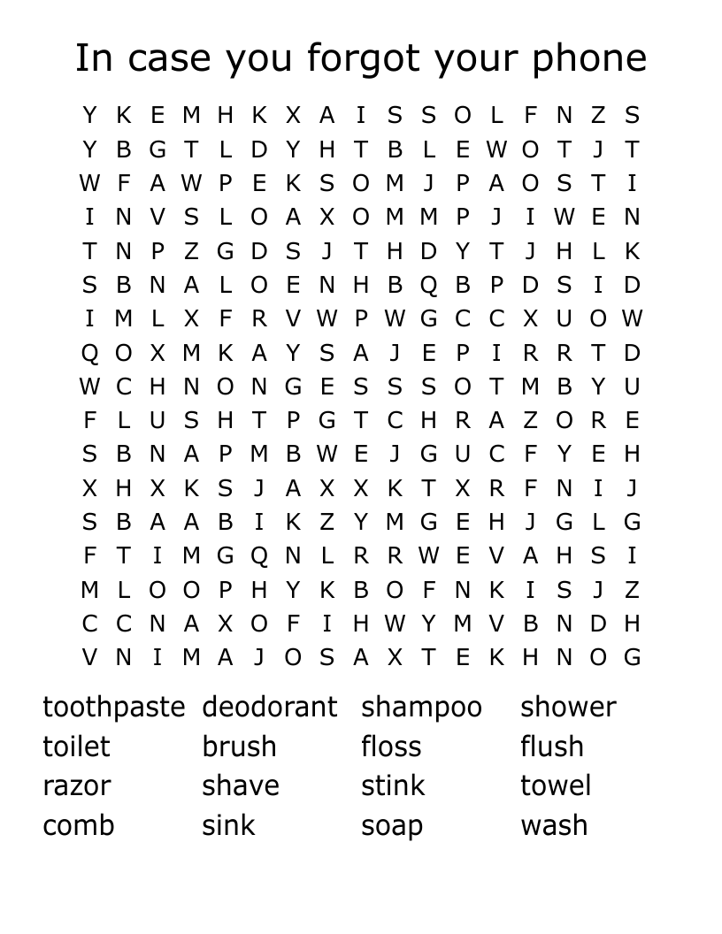 Forget Your Phone Word Search WordMint