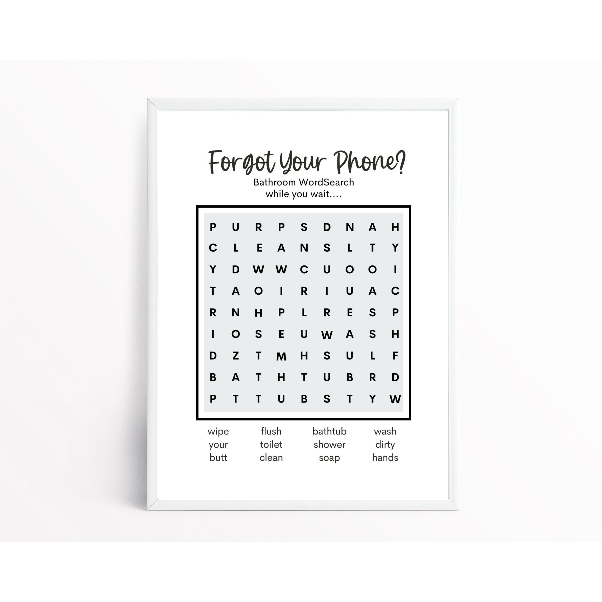 Forgot Your Phone Word Search V1 Bathroom Wall Art Bathroom Humor Funny Home D cor Printable Wall Art Digital Download Etsy