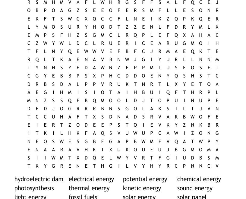 Forms Of Energy Word Search WordMint