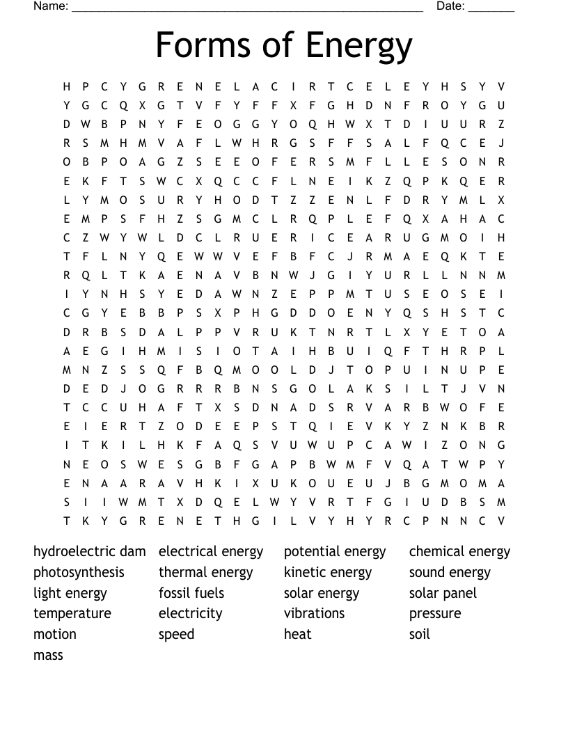 Forms Of Energy Word Search WordMint