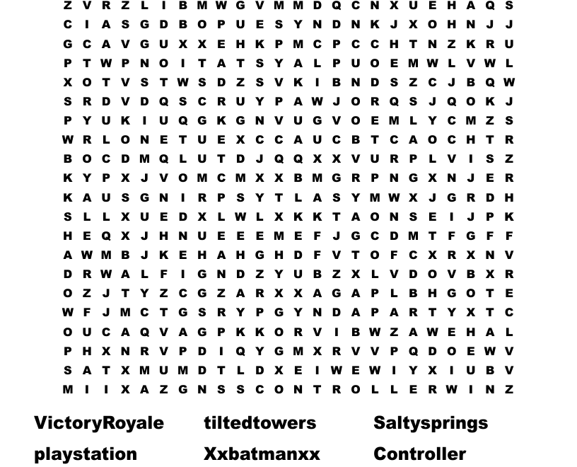 Fortnite Battle Royale Word Search WordMint