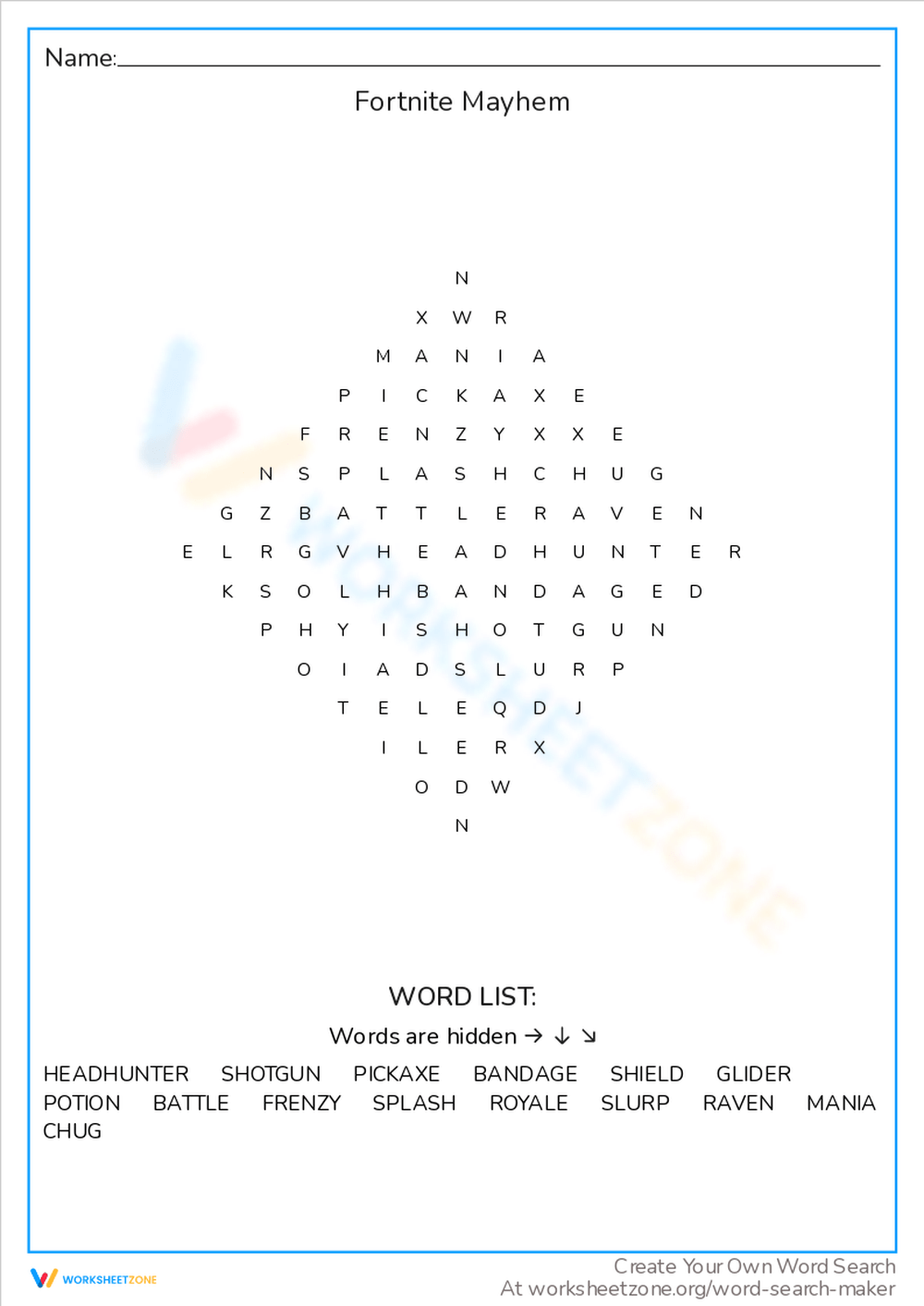 Fortnite Word Searches Printable