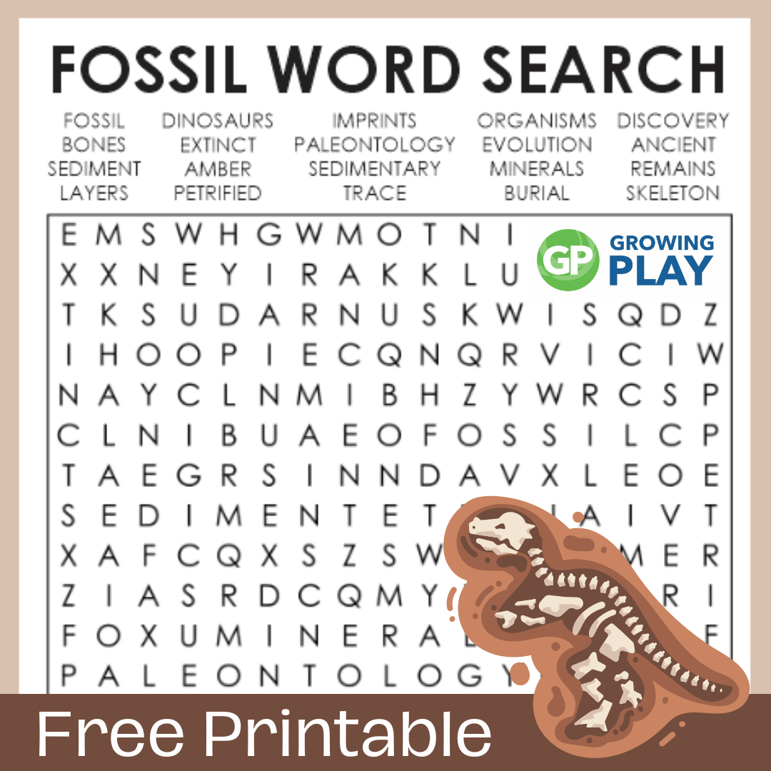 Fossil Word Search Printable Free PDF Growing Play