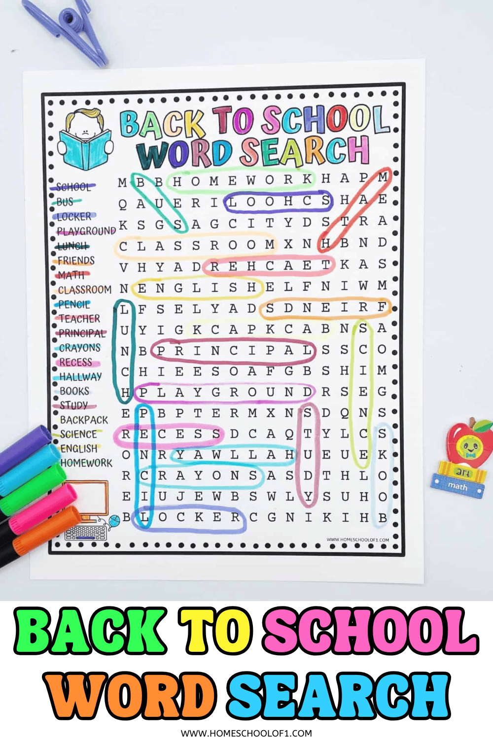 Free Back To School Word Search Printable