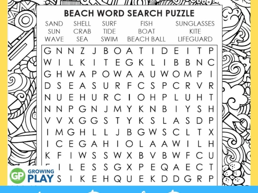 Free Beach Word Search Printable Growing Play