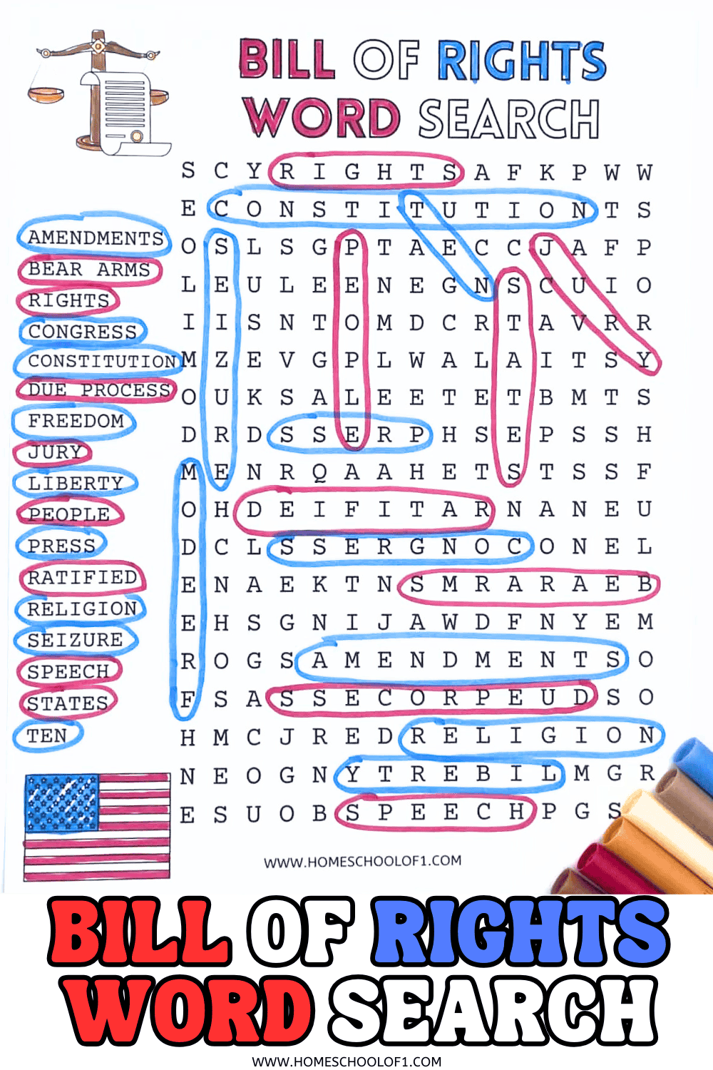 Free Bill Of Rights Word Search Printable For Kids