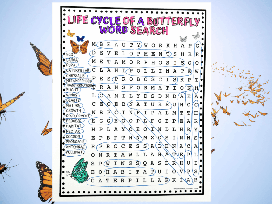 Free Butterfly Word Search Printable For Kids