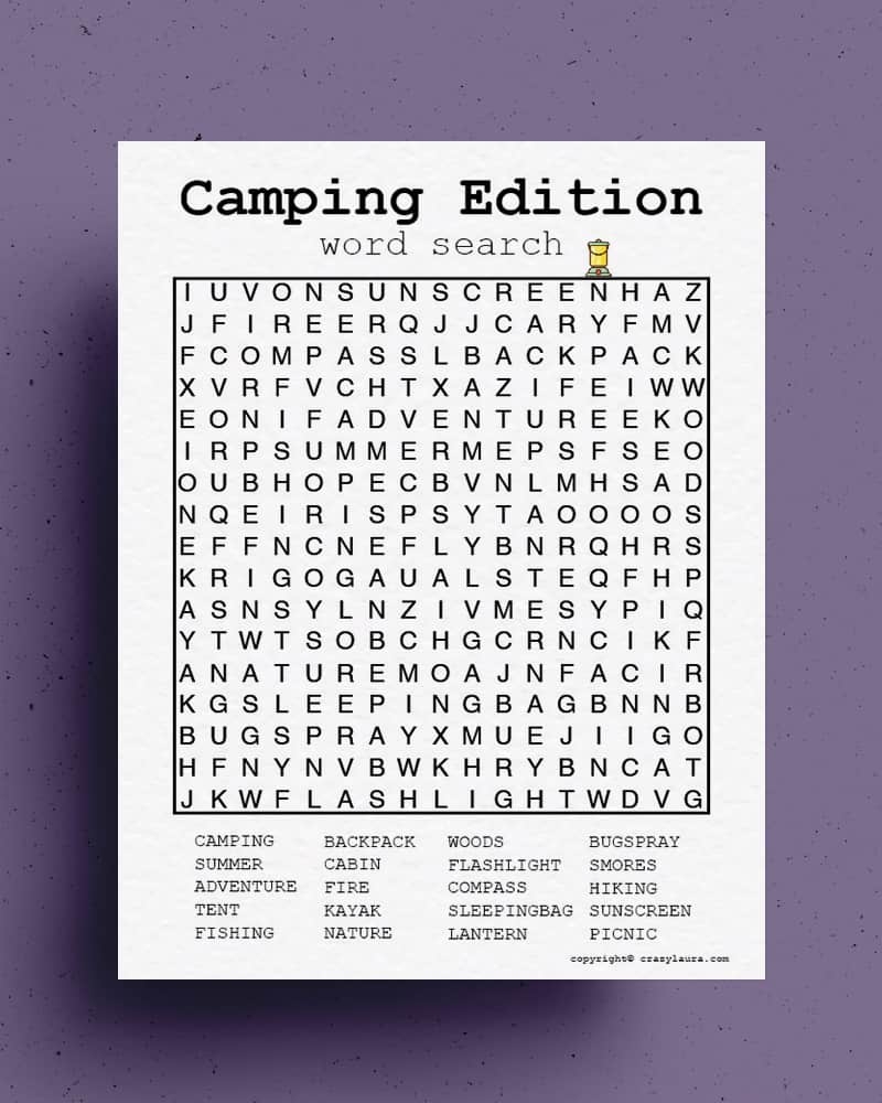 Free Camping Word Search Printable Game Sheets Crazy Laura