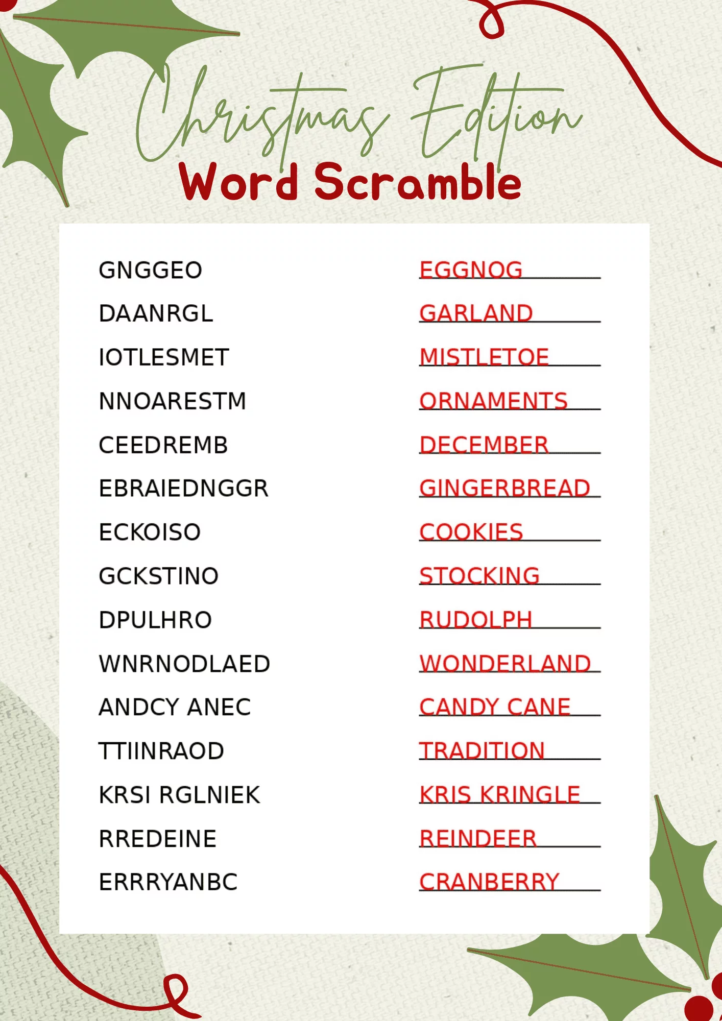Free Printable Easy Christmas Word Search