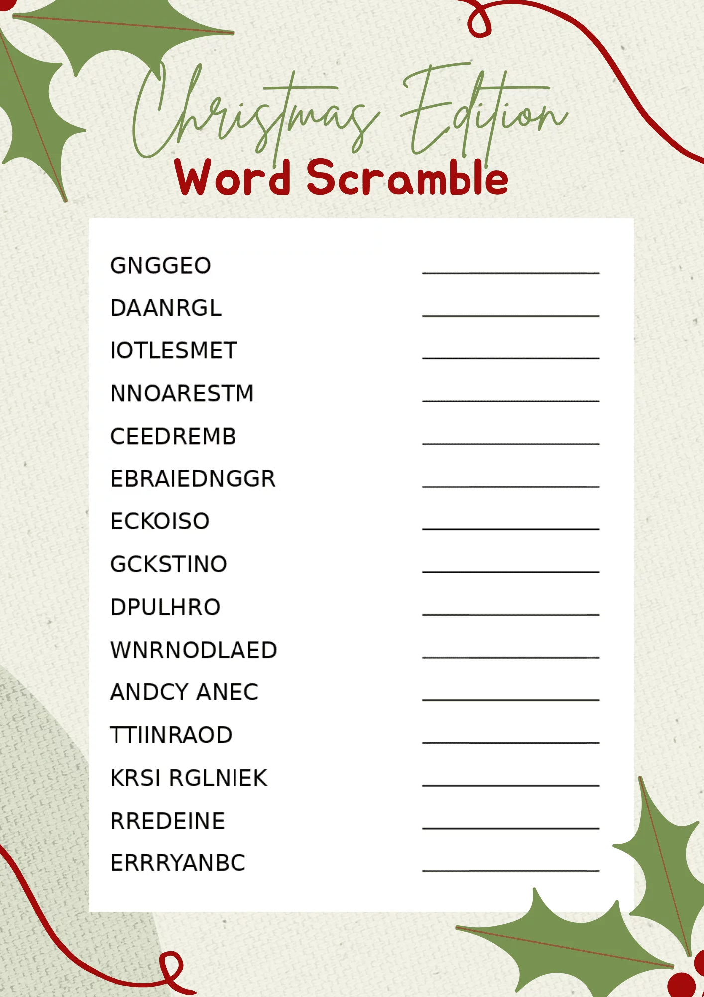 Free Christmas Word Scramble Printables For 2025 Crazy Laura