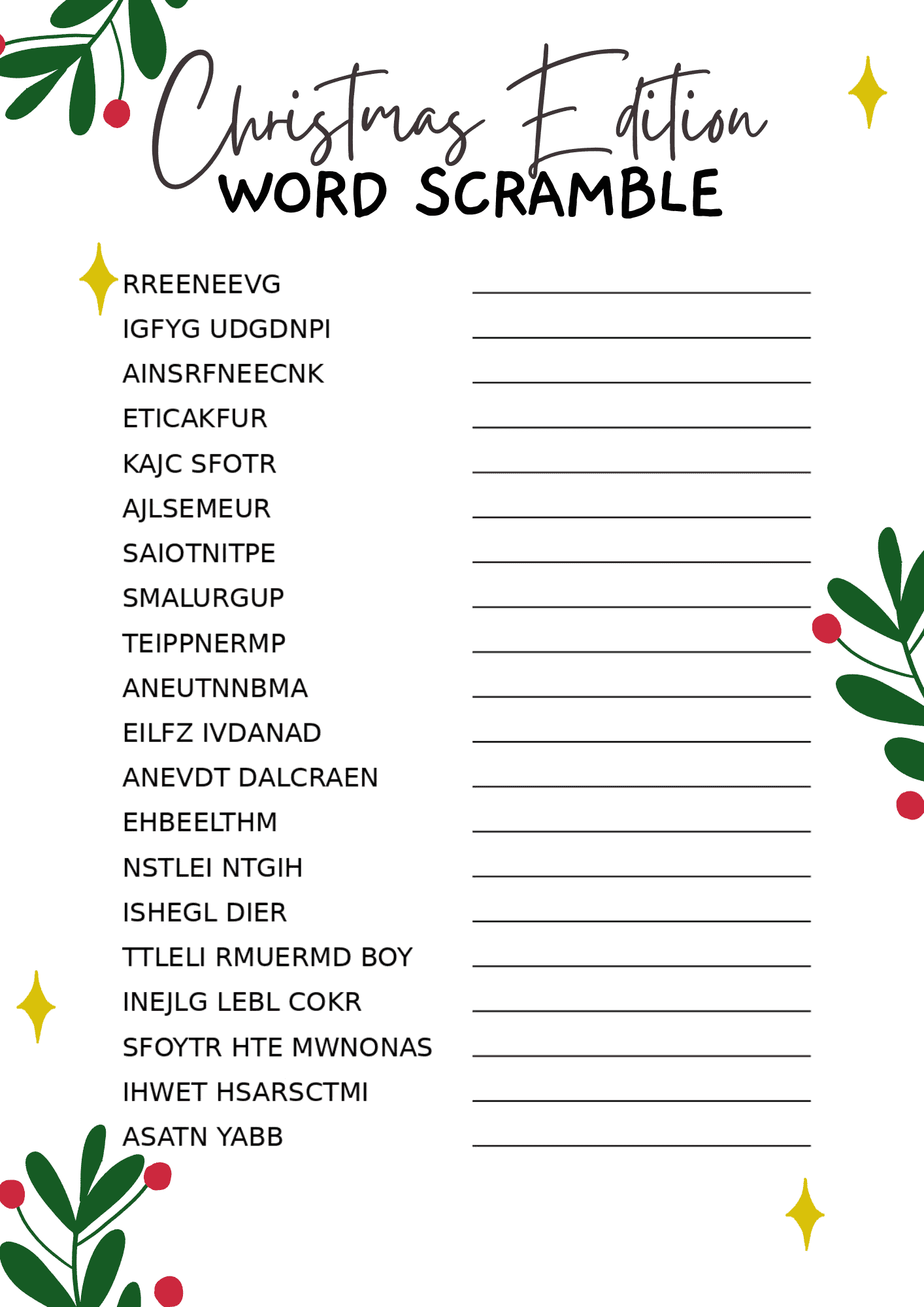 Free Christmas Word Scramble Printables For 2025 Crazy Laura