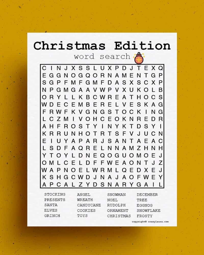 Free Christmas Word Search Printable PDF Game Sheets Crazy Laura