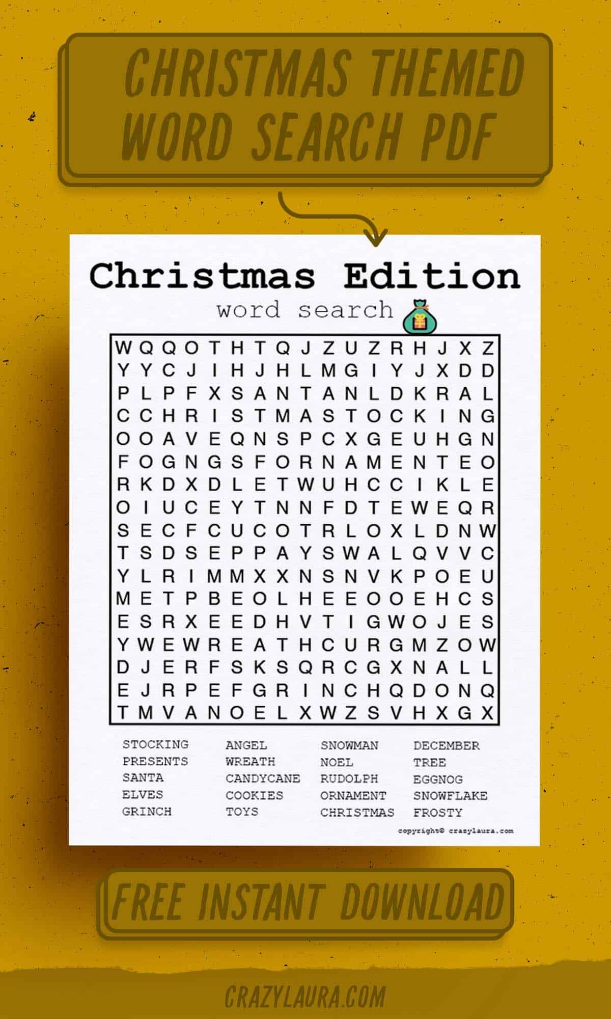 Free Christmas Word Search Printable PDF Game Sheets Crazy Laura