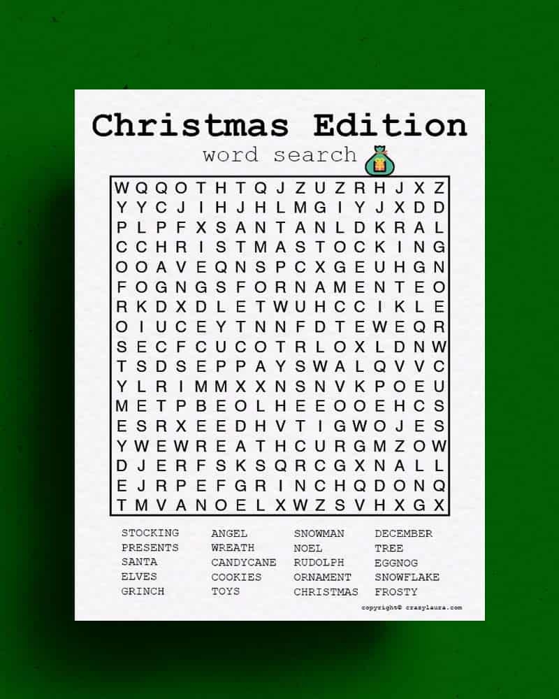 Free Christmas Word Search Printable PDF Game Sheets Crazy Laura