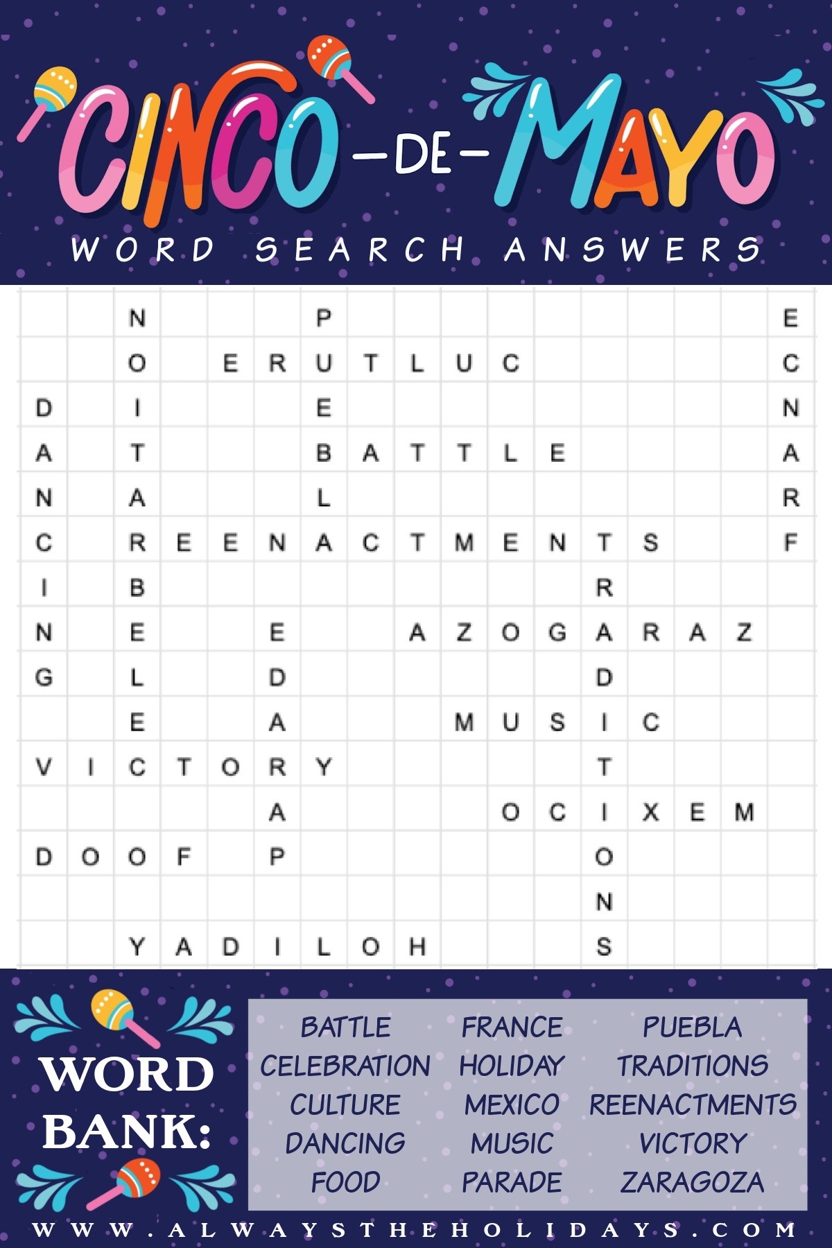 Free Cinco De Mayo Word Search Printable Answer Key Included