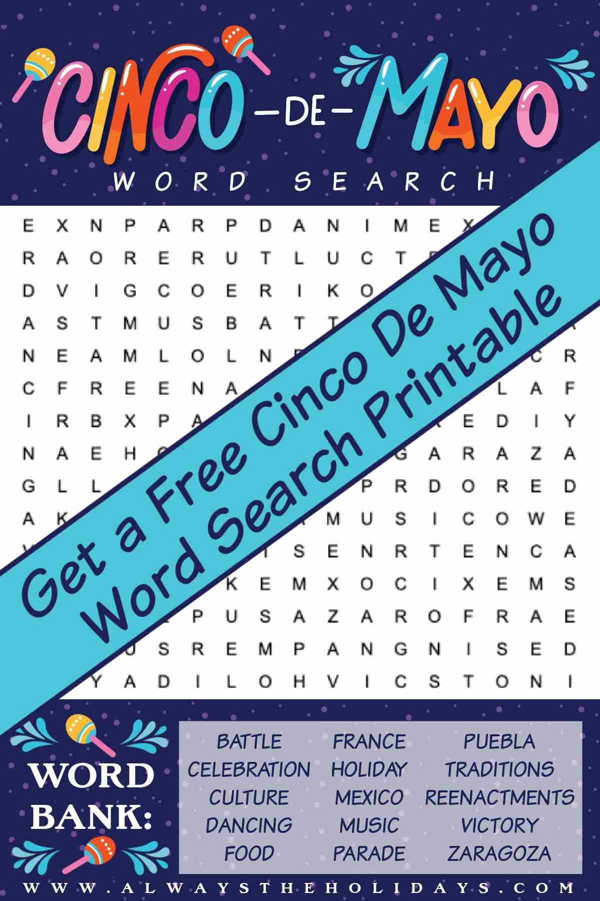 Free Cinco De Mayo Word Search Printable Answer Key Included