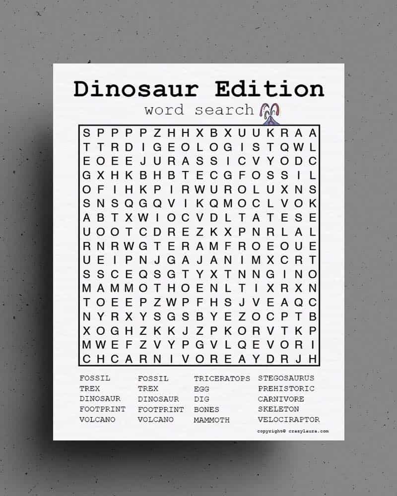 Free Dinosaur Word Search Printable Game Sheets Crazy Laura