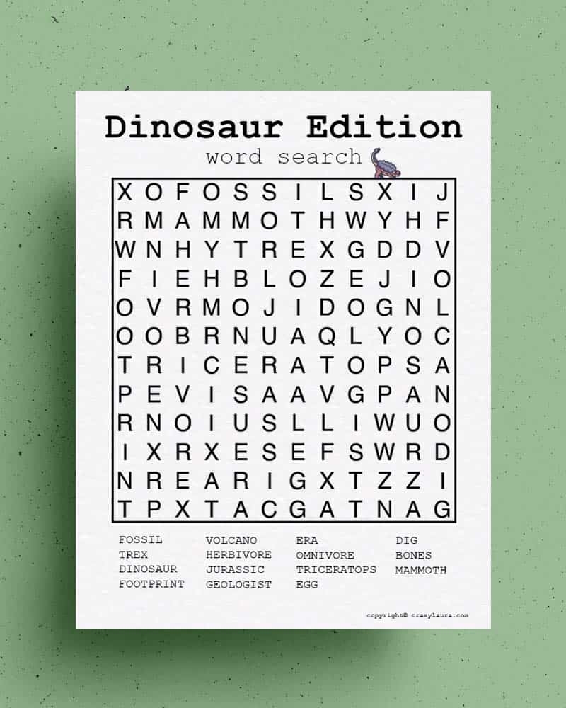 Dinosaur Word Search Easy Printable