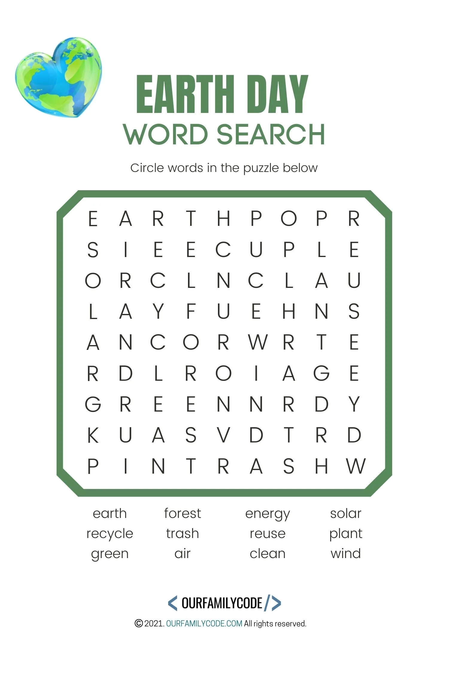 Earth Day Word Search Printable Dree
