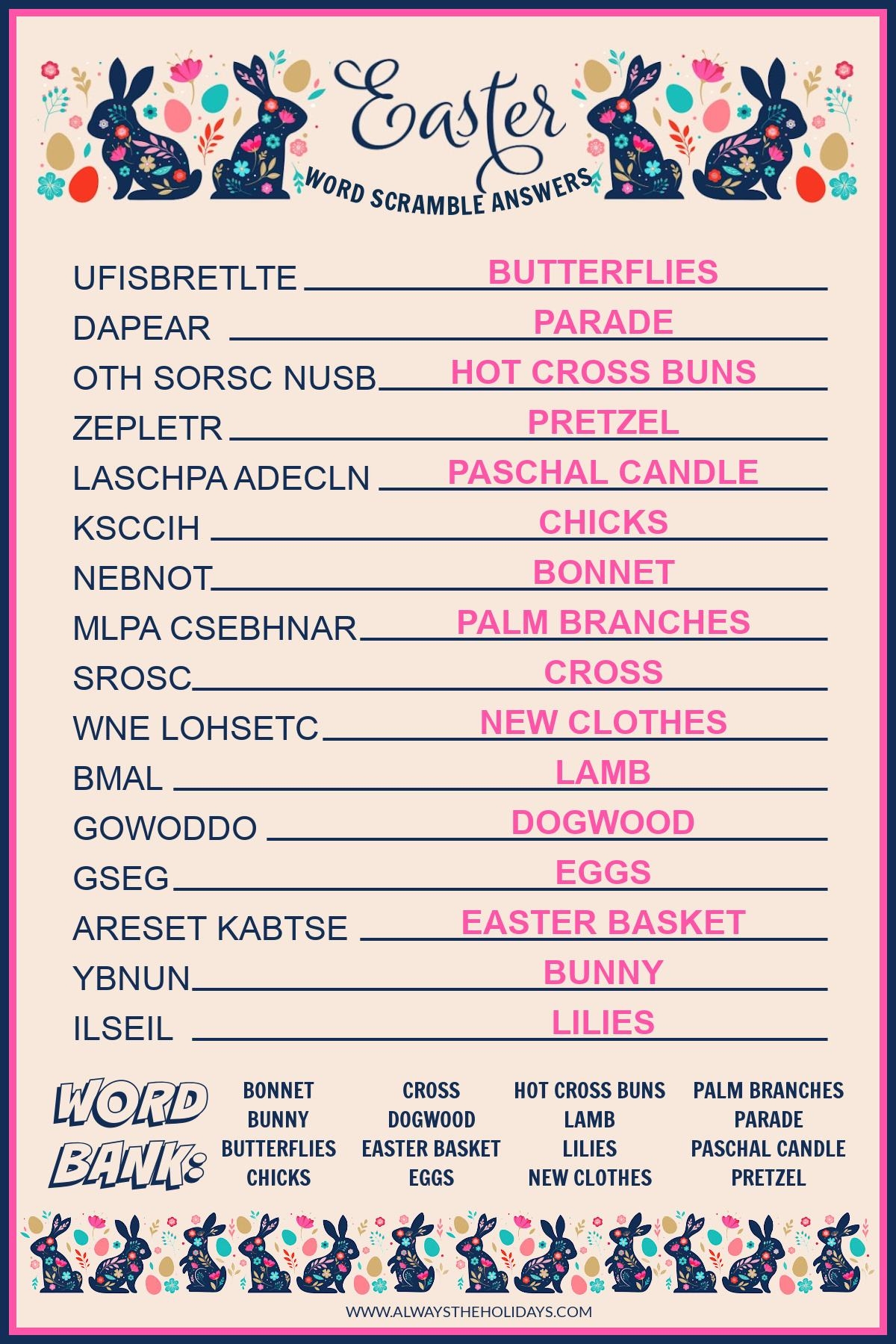 Free Easter Word Scramble Printable With Answer Key Included