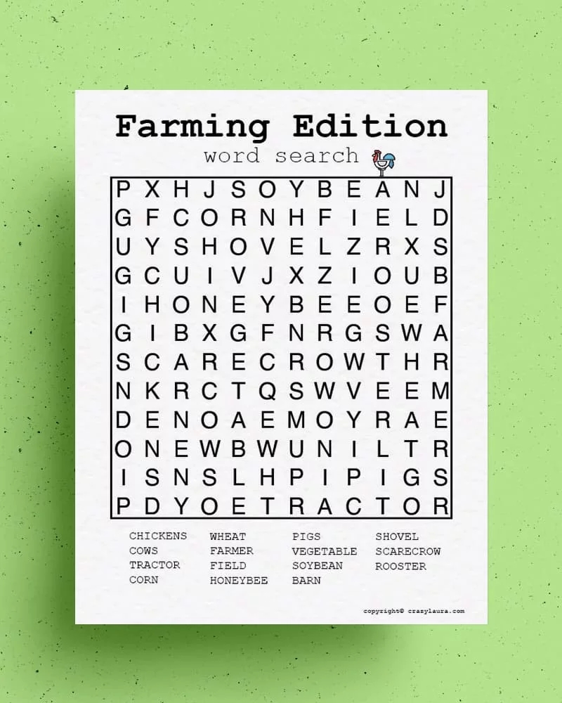 Free Farming Word Search Printable Game Sheets Crazy Laura