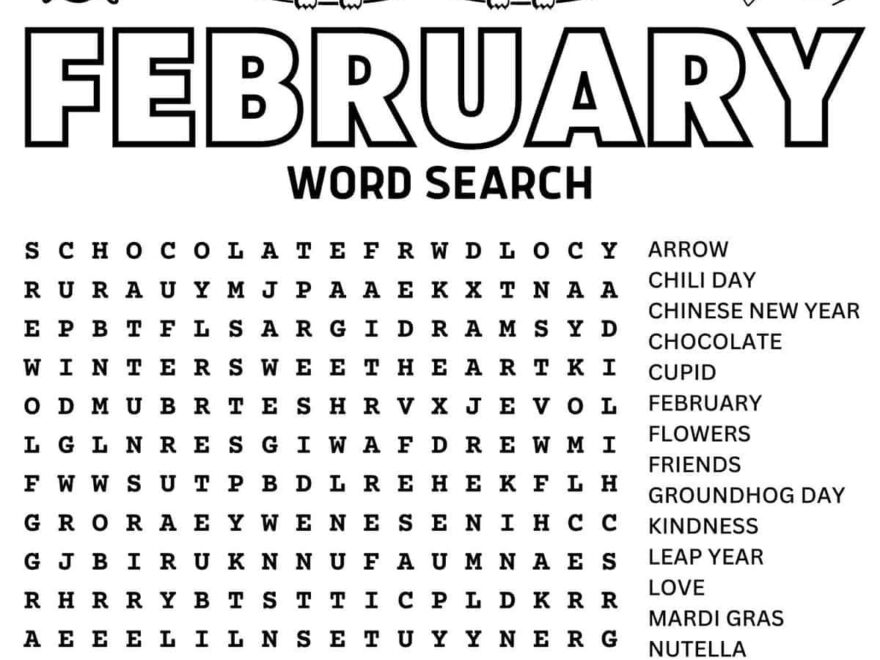 Free February Word Search Printable