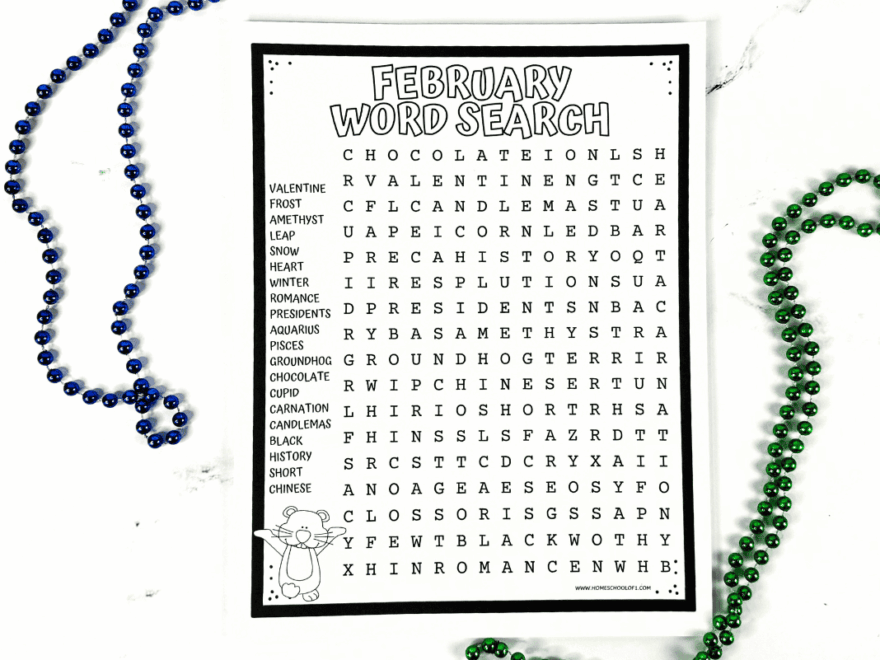 Free February Word Search Printable